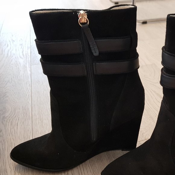 Witchery Wedge Suede Black Booties - Picture 2 of 9